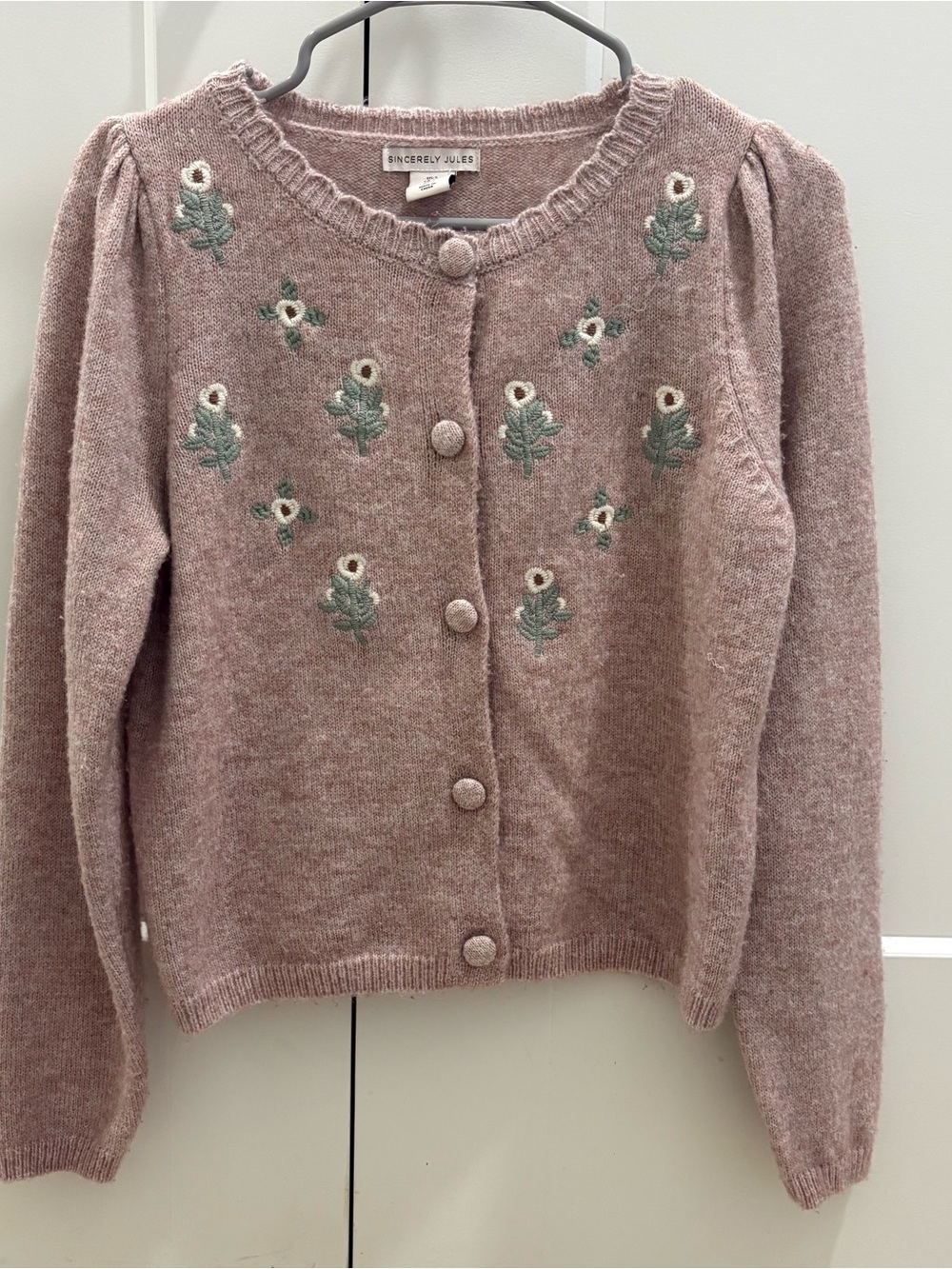 Sincerly Jules Dusty Rose Floral Embroidered Button Cardigan